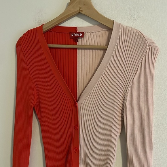 Staud Cargo Sweater Colorblock Cardigan Women’s Size Small Ribbed Orange Peach - Picture 4 of 8